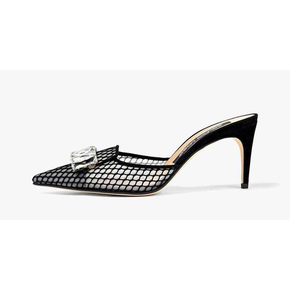 SERGIO ROSSI Mule Shoes US7 EU37 Mesh Rhinestone - Picture 2 of 7